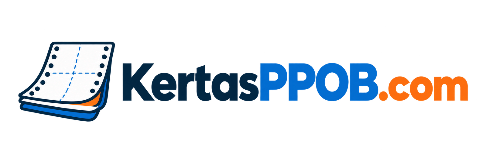 Logo KertasPPOB.com dengan ikon kertas continuous form