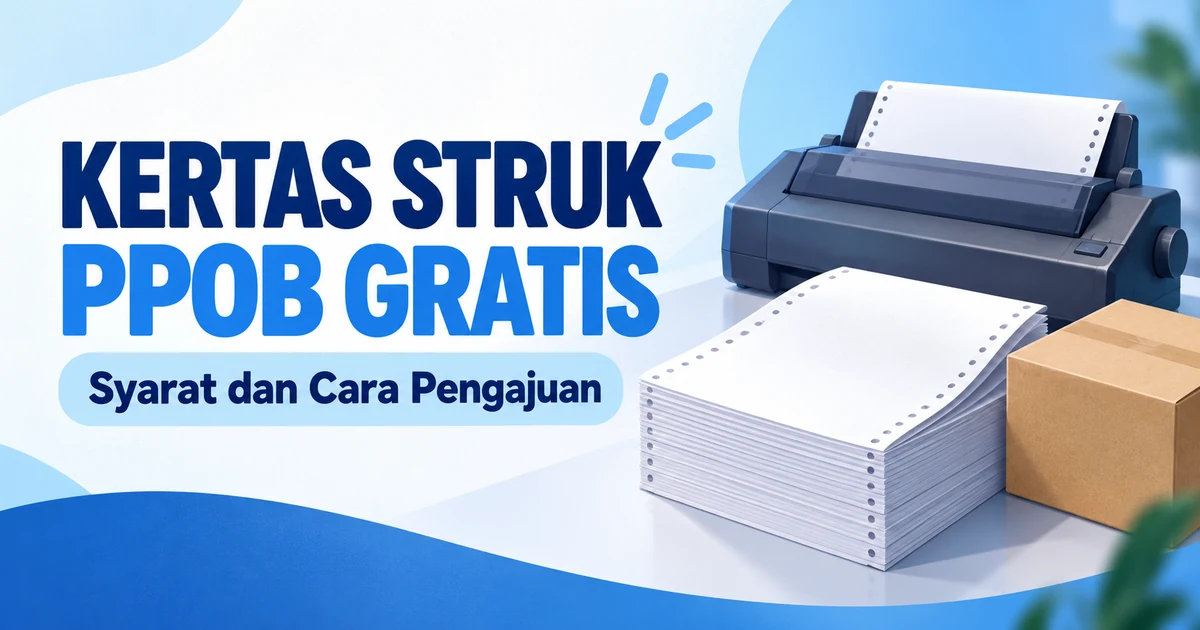 Ilustrasi kertas struk continuous form dan printer dot matrix untuk panduan pengajuan kertas PPOB gratis